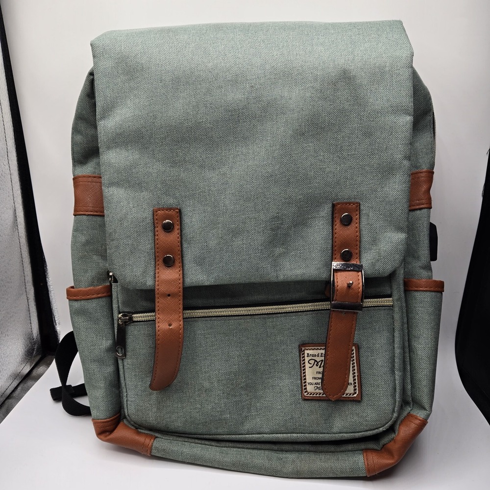 MANCIO SLIM LAPTOP BACKPACK WITH USB PLUG & LEATHER ACCENTS VINTAGE